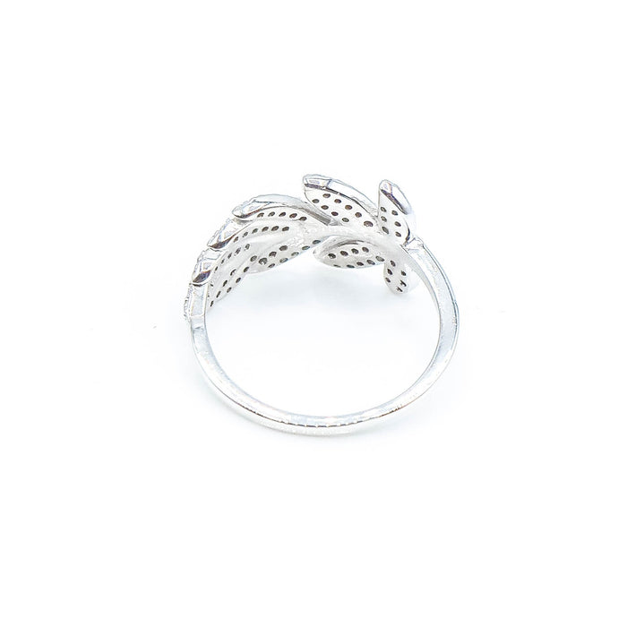 Sterling Silver Feather Ring With Clear Cubic Zirconia Size 7