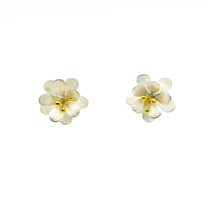 Sterling Silver Flower Stud Earrings With 18K Gold Plate Accent