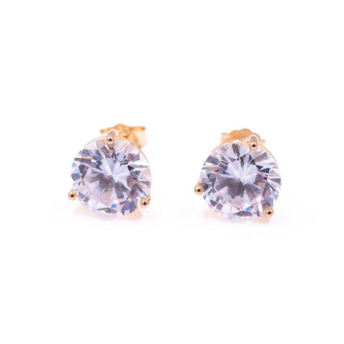 Sterling Silver Gold Tone 10mm Round CZ Martini Stud Earrings Solitaire Gift