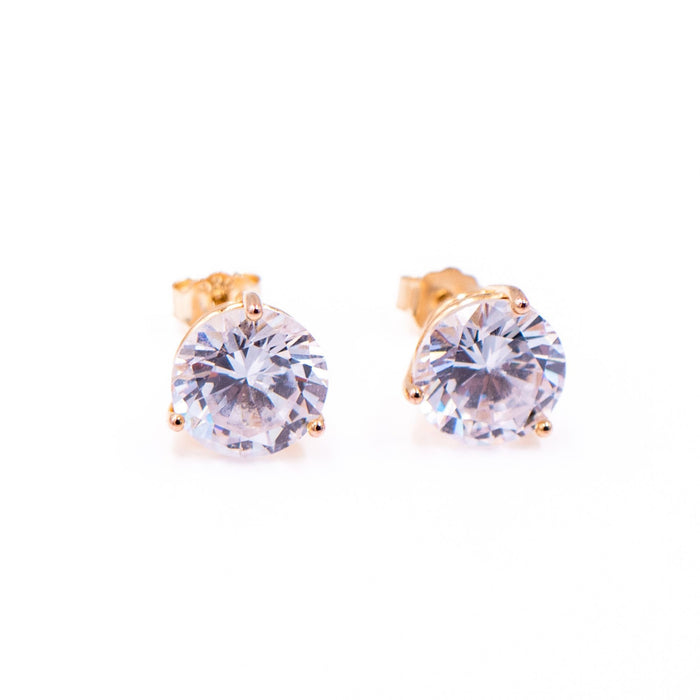 Sterling Silver Gold Tone 10mm Round CZ Martini Stud Earrings Solitaire Gift