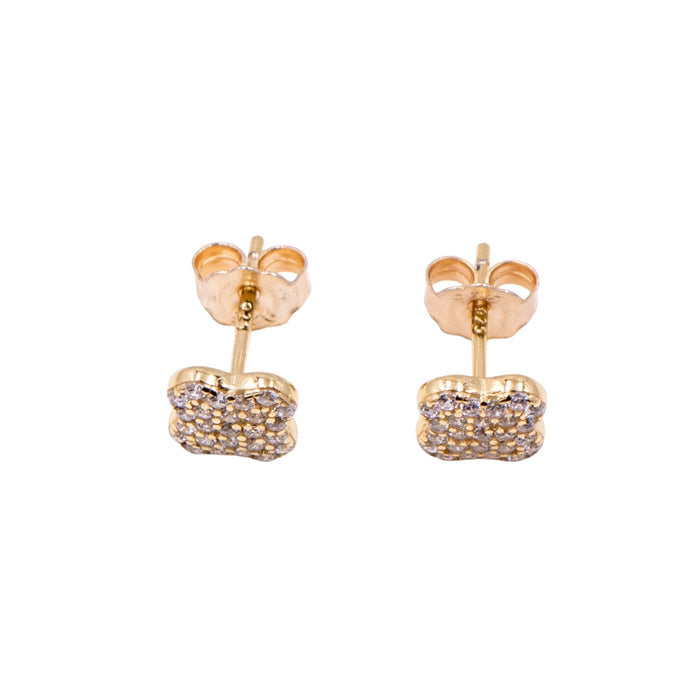 Sterling Silver Gold Tone Pave CZ Lucky Four Leaf Clover Stud Earrings