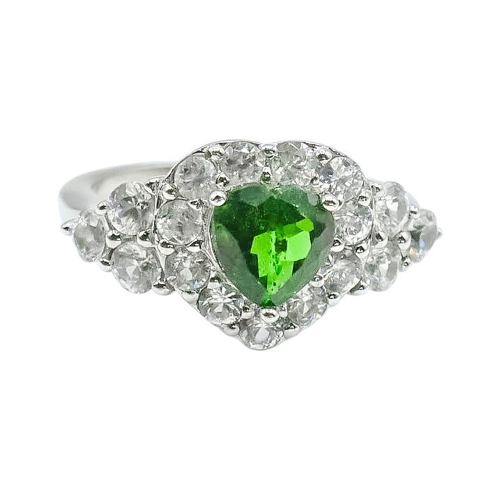 Sterling Silver Green Chrome Diopside And White Topaz Ring Size 7