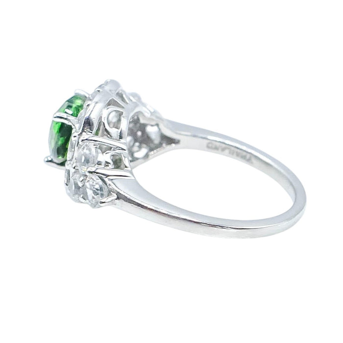Sterling Silver Green Chrome Diopside And White Topaz Ring Size 7