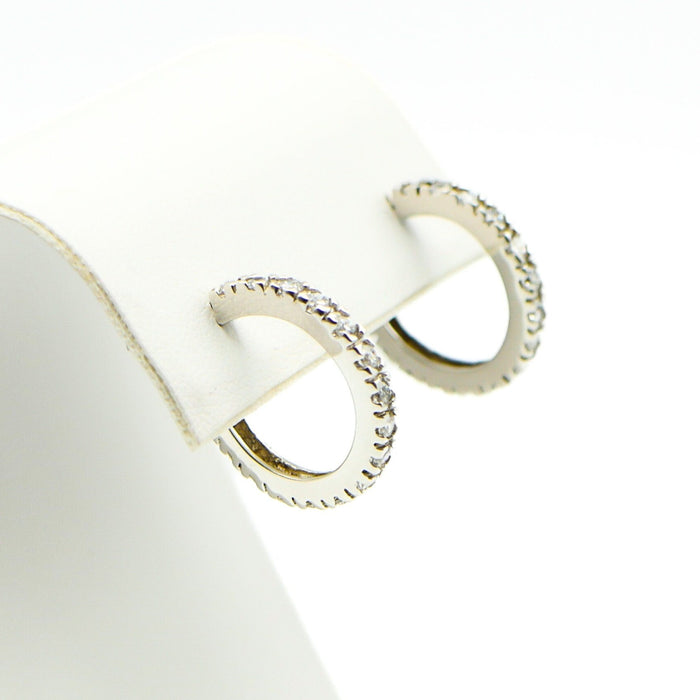 Sterling Silver Hoop Earrings With Clear Cubic Zirconia