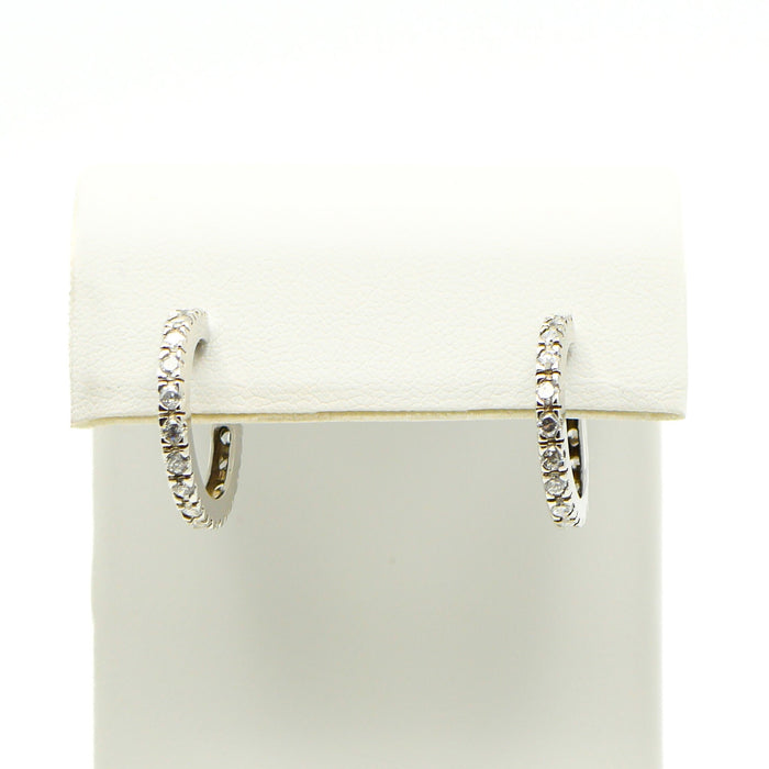 Sterling Silver Hoop Earrings With Clear Cubic Zirconia