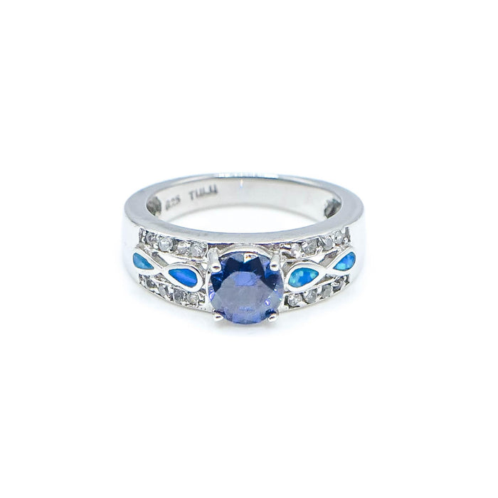 Sterling Silver Infinity Opal Ring With Cubic Zirconia Size 7