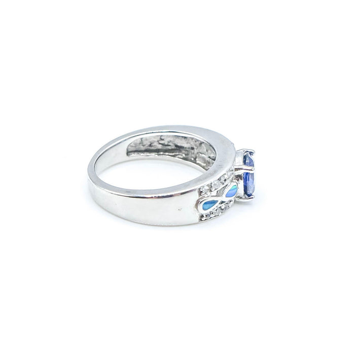 Sterling Silver Infinity Opal Ring With Cubic Zirconia Size 7