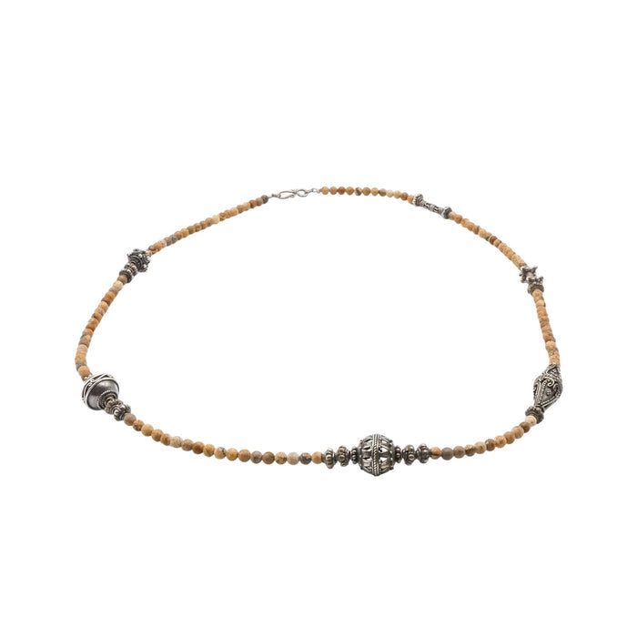 Sterling Silver Jasper Mala Necklace Meditation Beaded Necklace 24.5”