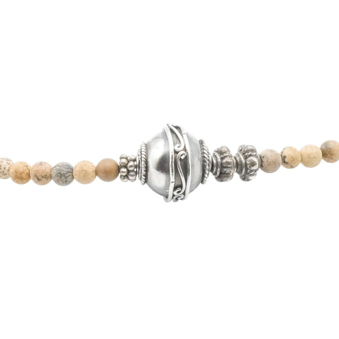 Sterling Silver Jasper Mala Necklace Meditation Beaded Necklace 24.5”