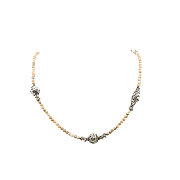 Sterling Silver Jasper Mala Necklace Meditation Beaded Necklace 24.5”