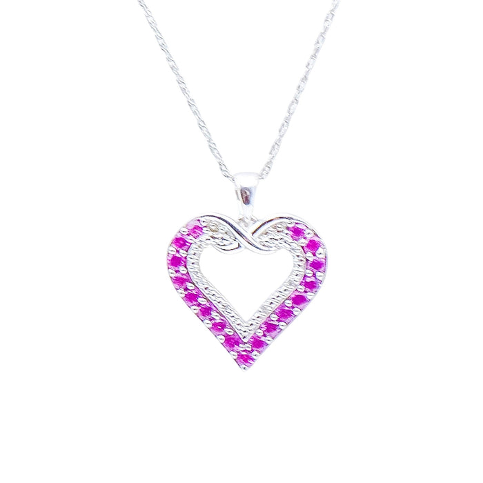Sterling Silver Lab Created Ruby And Diamond Heart Pendant Necklace