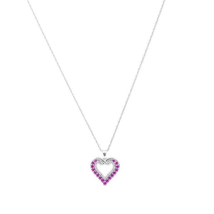 Sterling Silver Lab Created Ruby And Diamond Heart Pendant Necklace