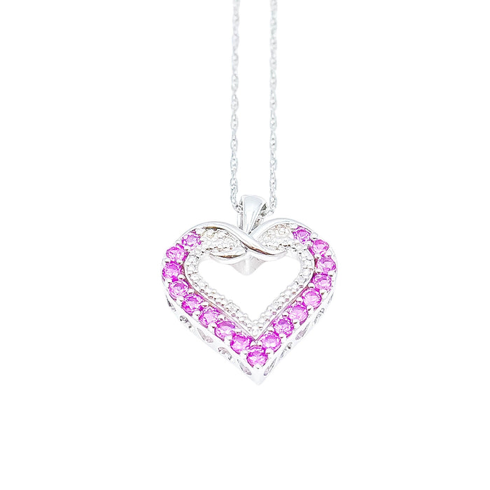 Sterling Silver Lab Created Ruby And Diamond Heart Pendant Necklace