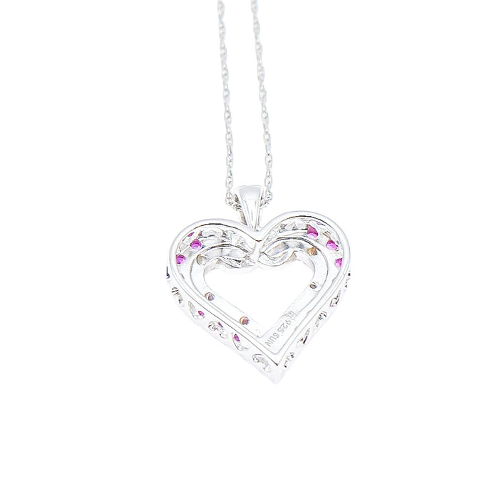 Sterling Silver Lab Created Ruby And Diamond Heart Pendant Necklace