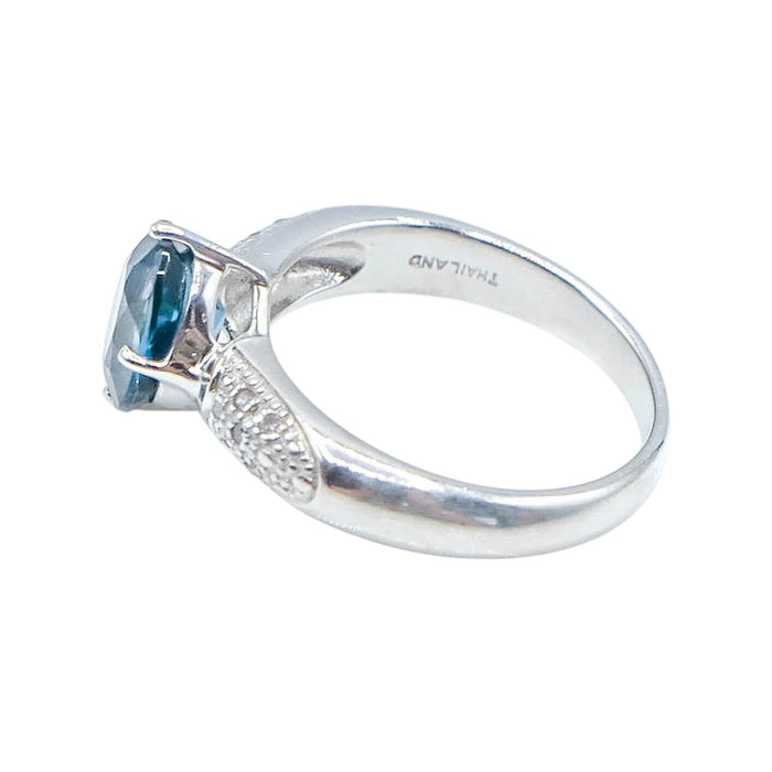 Sterling Silver London Blue Topaz & Diamond Solitaire Engagement December Birthday Ring Size 6.75