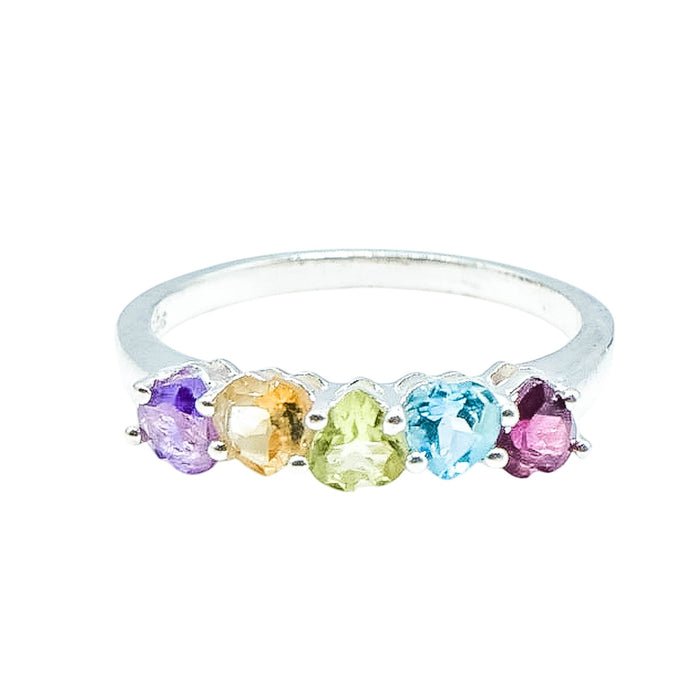 Sterling Silver Multi-Gemstone Heart Ring – Size 7 – Amethyst, Citrine, Topaz, Garnet, Peridot