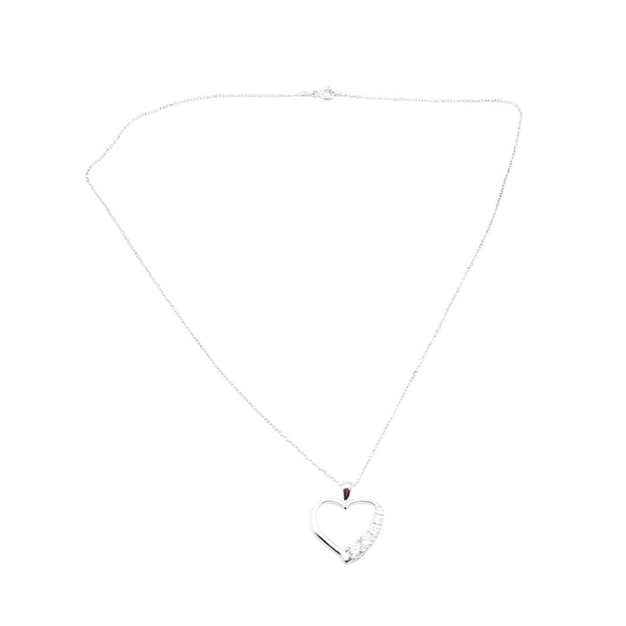 Sterling Silver Open Heart Cubic Zirconia Pendant Necklace With 18 Inch Chain