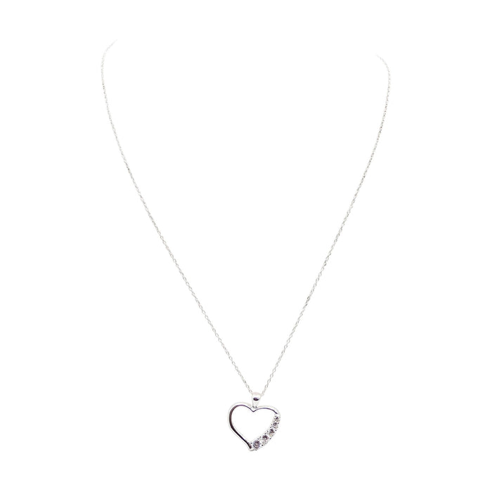 Sterling Silver Open Heart Cubic Zirconia Pendant Necklace With 18 Inch Chain