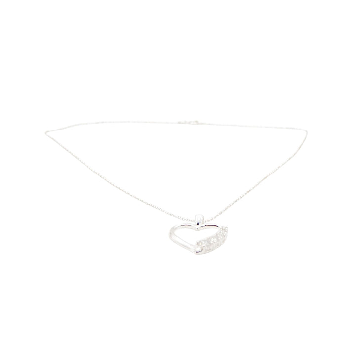 Sterling Silver Open Heart Cubic Zirconia Pendant Necklace With 18 Inch Chain