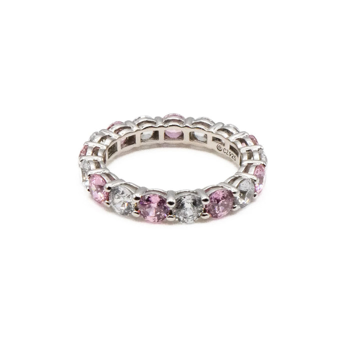 Sterling Silver Pink And Clear CZ Eternity Band Ring Size 10 1/2