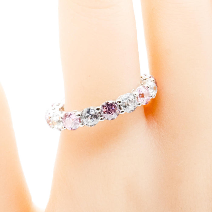 Sterling Silver Pink And Clear CZ Eternity Band Ring Size 10 1/2