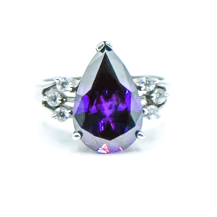 Sterling Silver Purple CZ Teardrop Ring Size 6