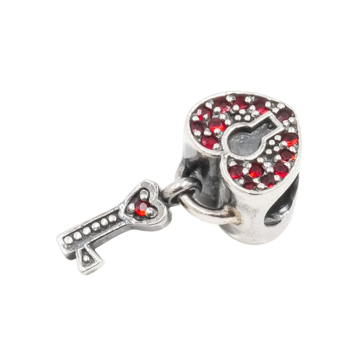 Sterling Silver Red Crystal Heart Keyhole Charm Dangle