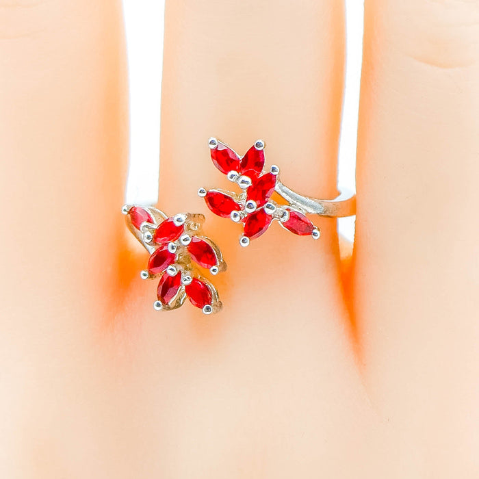 Sterling Silver Red CZ Adjustable  Ring Size 9