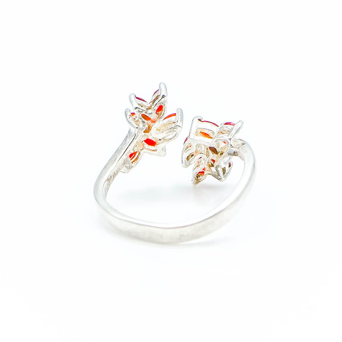 Sterling Silver Red CZ Adjustable  Ring Size 9