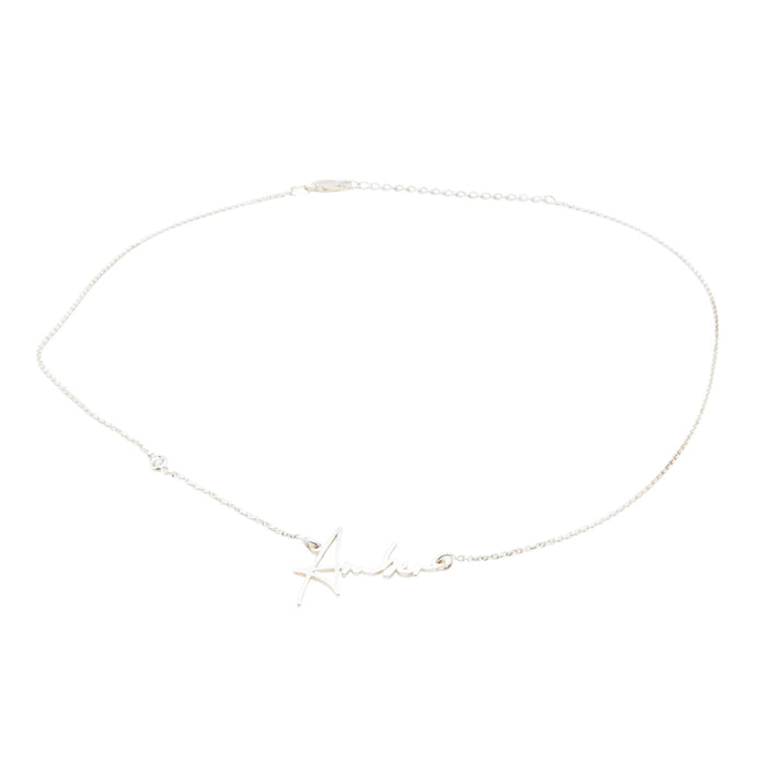 Sterling Silver Script "Amber" Name Necklace With Genuine Diamond 15 to 17 Inches