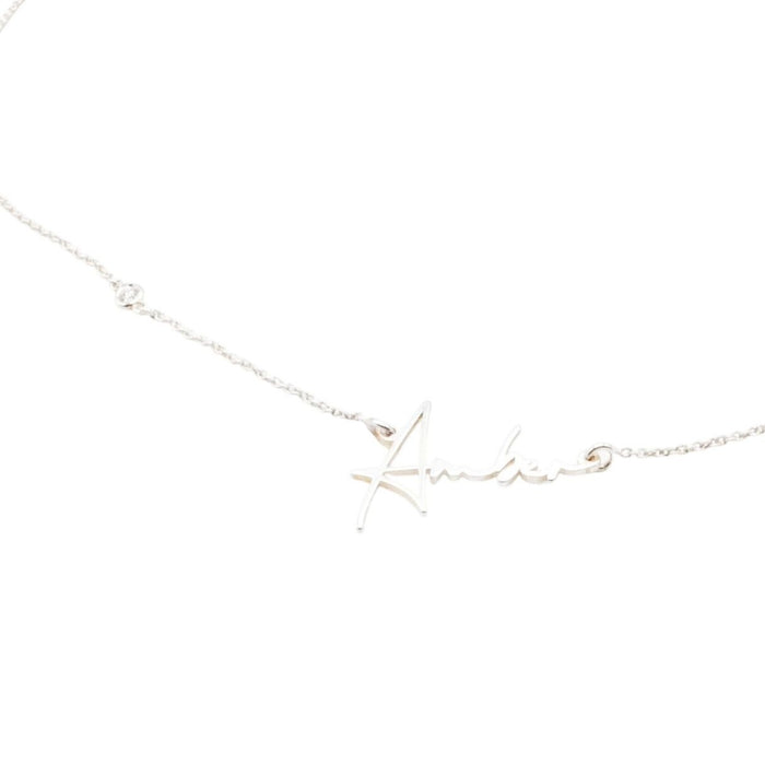 Sterling Silver Script "Amber" Name Necklace With Genuine Diamond 15 to 17 Inches