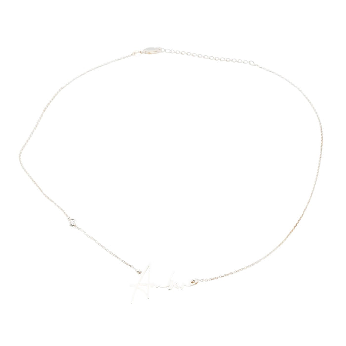 Sterling Silver Script "Amber" Name Necklace With Genuine Diamond 15 to 17 Inches