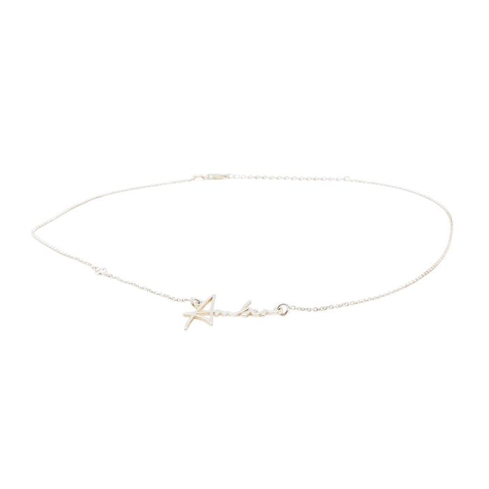 Sterling Silver Script "Amber" Name Necklace With Genuine Diamond 15 to 17 Inches