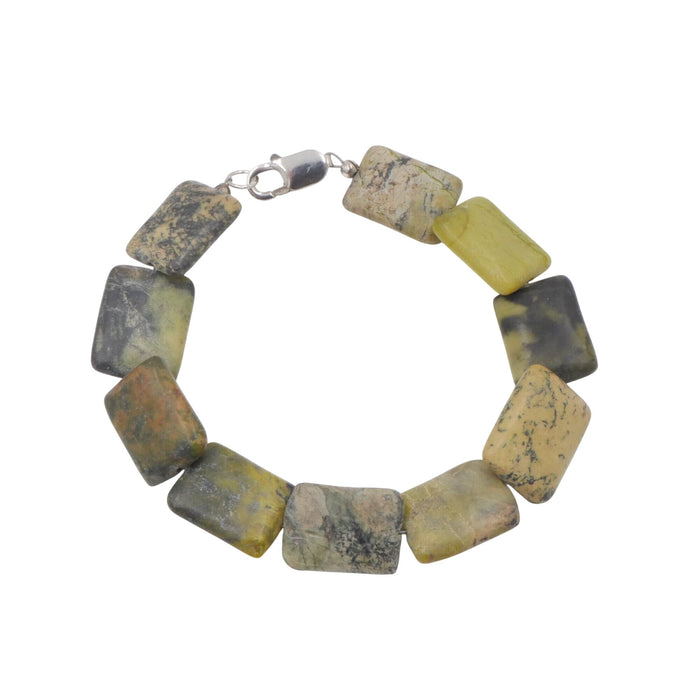 Sterling Silver Serpentine Stone Beaded Bracelet 8.5 Inches