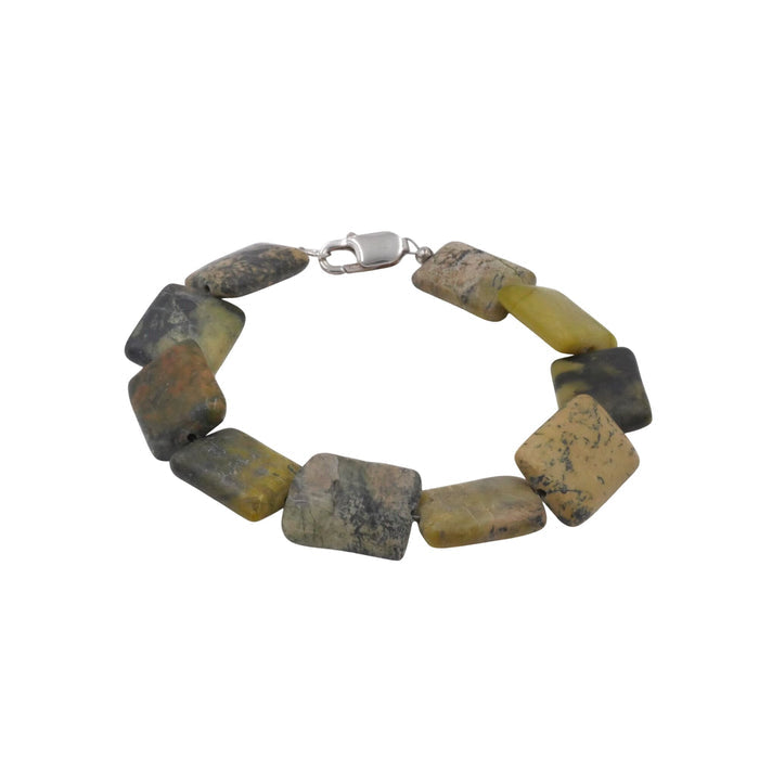 Sterling Silver Serpentine Stone Beaded Bracelet 8.5 Inches