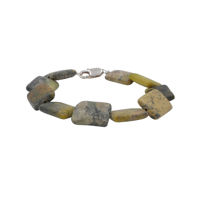 Sterling Silver Serpentine Stone Beaded Bracelet 8.5 Inches