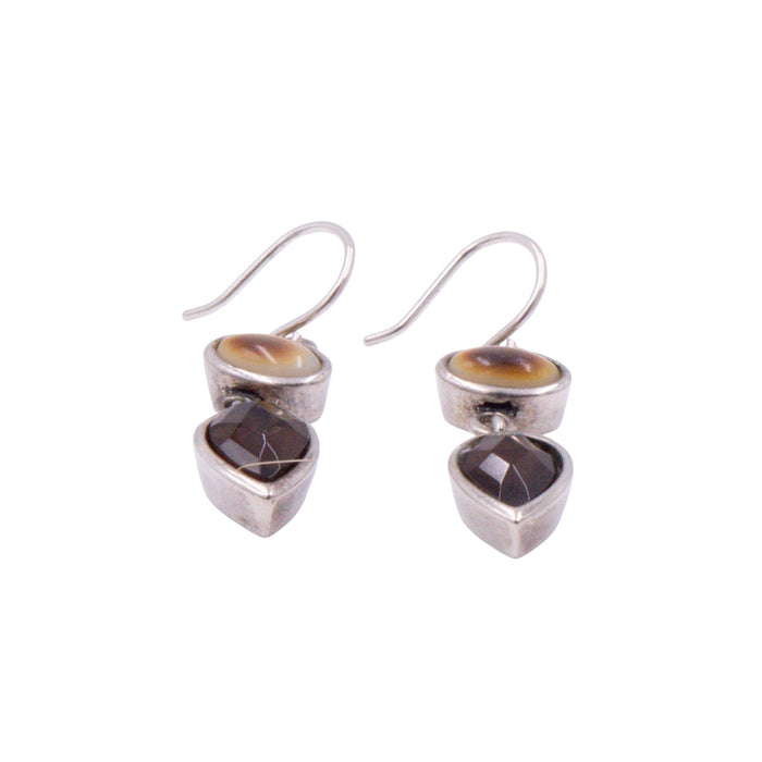 Sterling Silver Smoky Quartz Mother Of Pearl 1.25 Inch Dangle Earrings