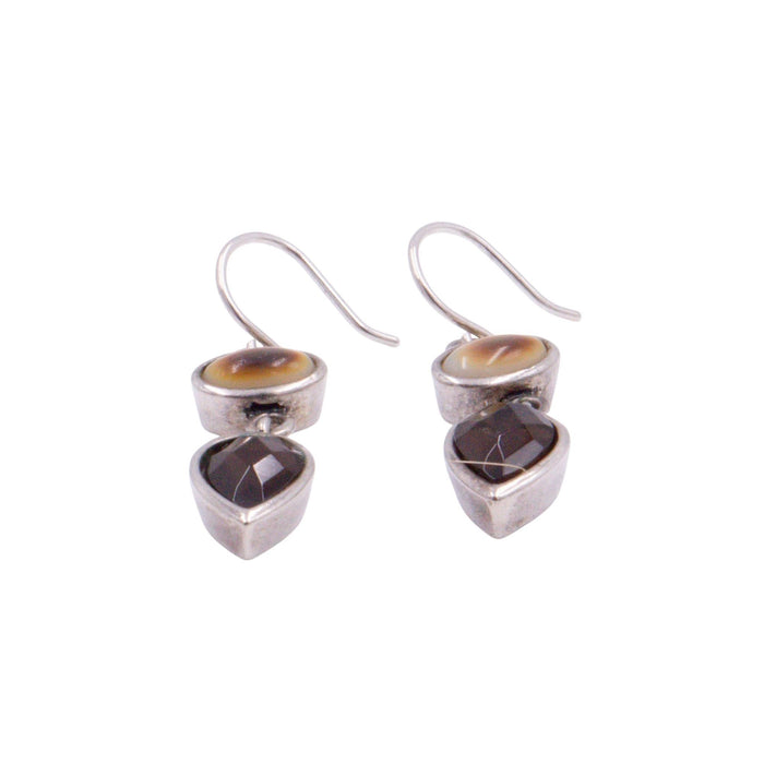 Sterling Silver Smoky Quartz Mother Of Pearl 1.25 Inch Dangle Earrings