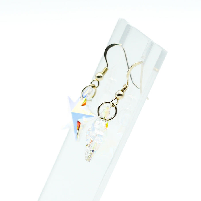 Sterling Silver Sparkling Star Dangle Earrings With Metal Backed Acrylic