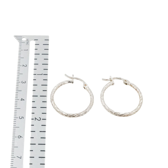 Sterling Silver Textured Hoop Earrings 1 Inch