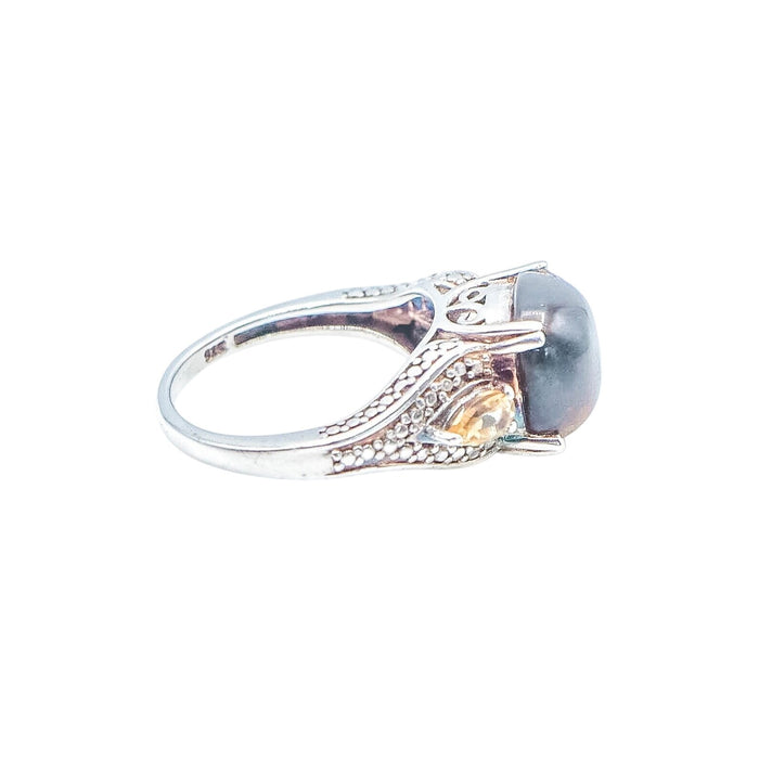 Sterling Silver Tiger's Eye Citrine Three Stone Ring Size 7 Statement Ring