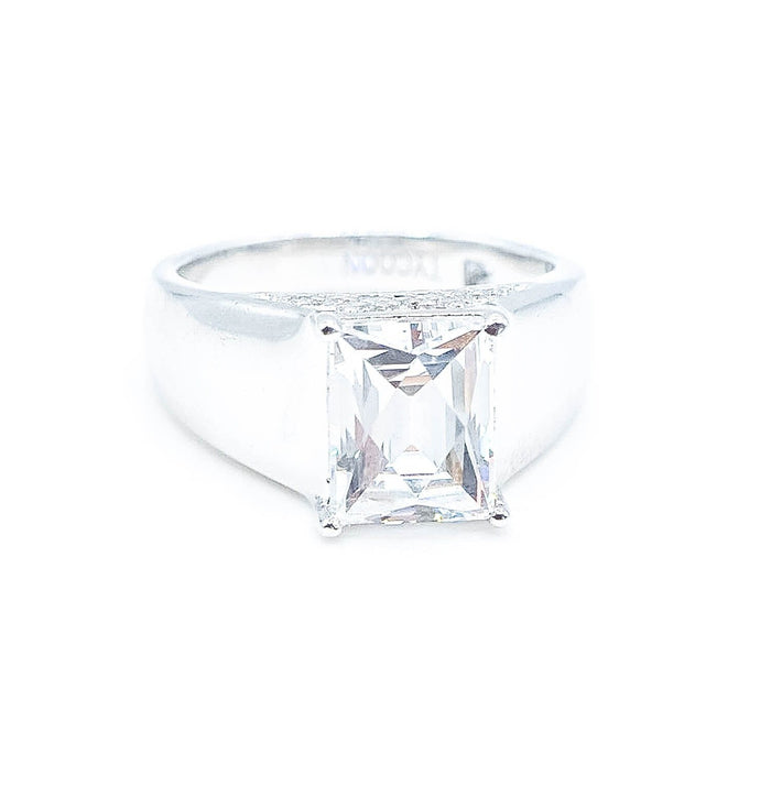Sterling Silver Tycoon Cut White Cz Engagement Ring Size 6