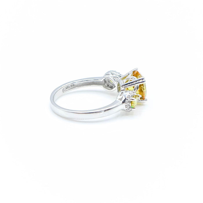 Sterling Silver Yellow CZ And White Zircon Three-Stone Ring Size 7.5
