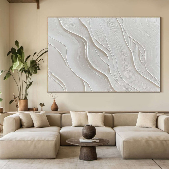 Modern White 3D Wall Art - Minimal Texture Canvas for Contemporary Spaces - Surface Flow - Hues Art Lab