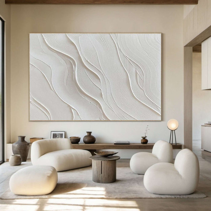 Modern White 3D Wall Art - Minimal Texture Canvas for Contemporary Spaces - Surface Flow - Hues Art Lab
