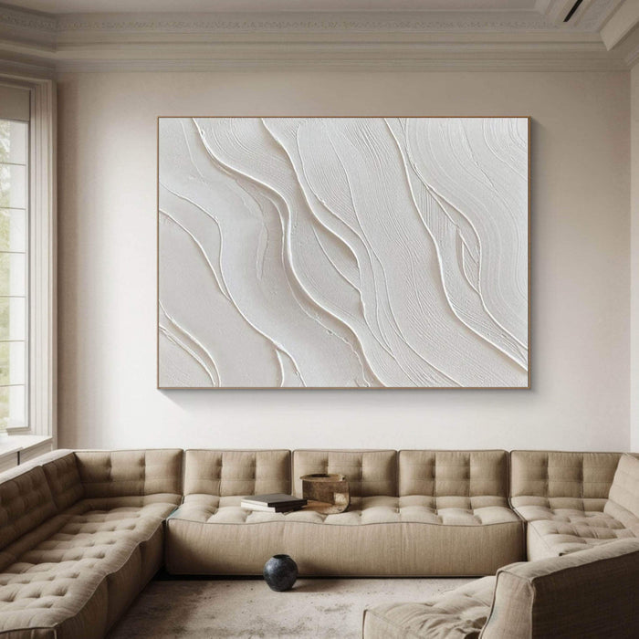 Modern White 3D Wall Art - Minimal Texture Canvas for Contemporary Spaces - Surface Flow - Hues Art Lab