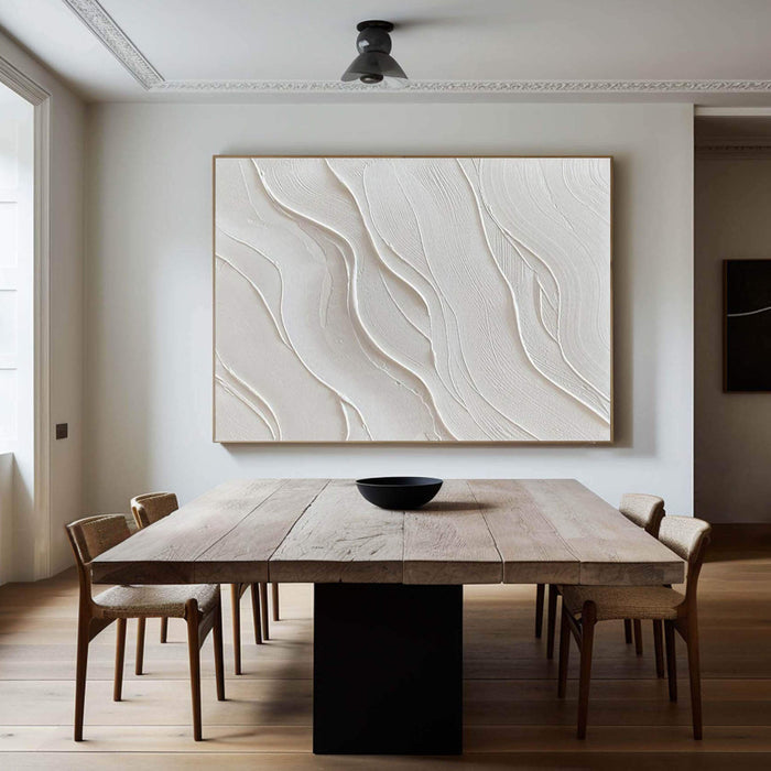 Modern White 3D Wall Art - Minimal Texture Canvas for Contemporary Spaces - Surface Flow - Hues Art Lab