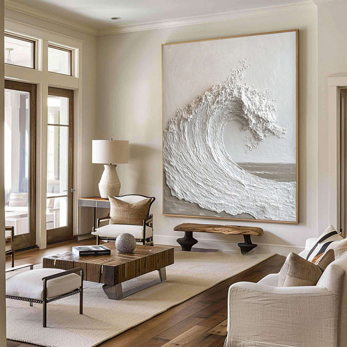 3D White Wave Wall Art - Modern Textured Ocean Canvas - Surge - Hues Art Lab