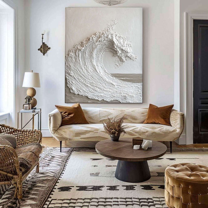 3D White Wave Wall Art - Modern Textured Ocean Canvas - Surge - Hues Art Lab