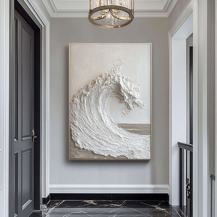 3D White Wave Wall Art - Modern Textured Ocean Canvas - Surge - Hues Art Lab